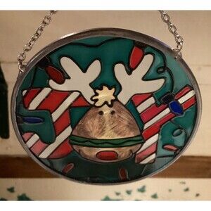 Joan Baker Rudolph The Reindeer Stained Glass Hanging Sun Catcher Window Art